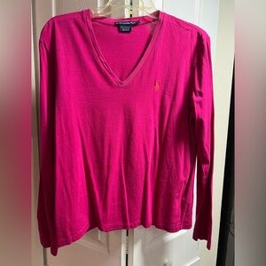 Women's Pink Polo V-Neck Top